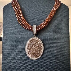 Joan Rivers Multi Strand Mocha Crystal Bead Druzy Rhinestone Pendant Necklace 18